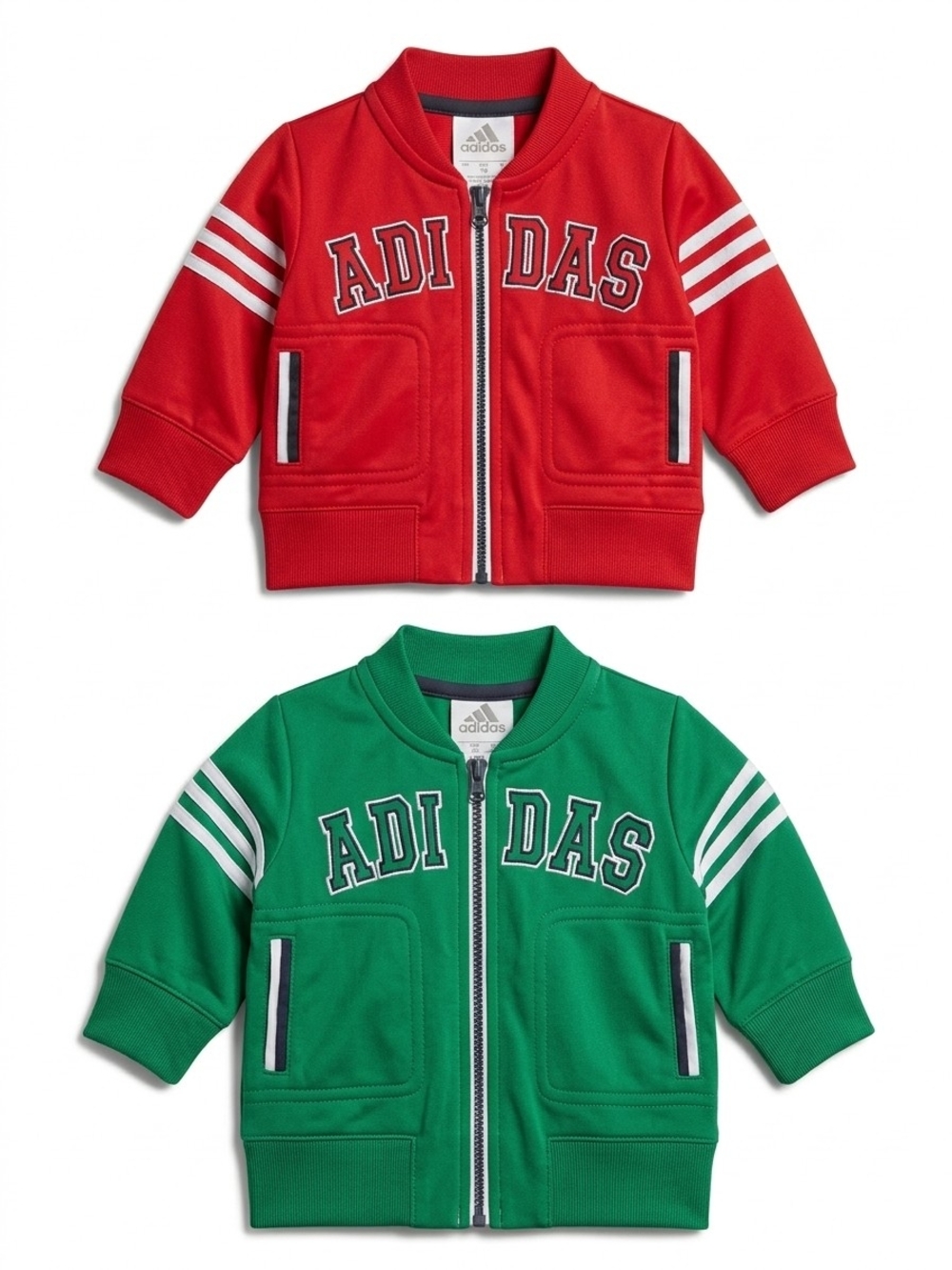 Bundle Of 2.. Adidas Red & Green Kids Zip-Up Track Jackets (Year 2012)